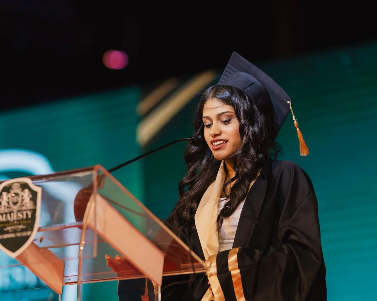 Majesty graduate speaking at the graduation ceremony